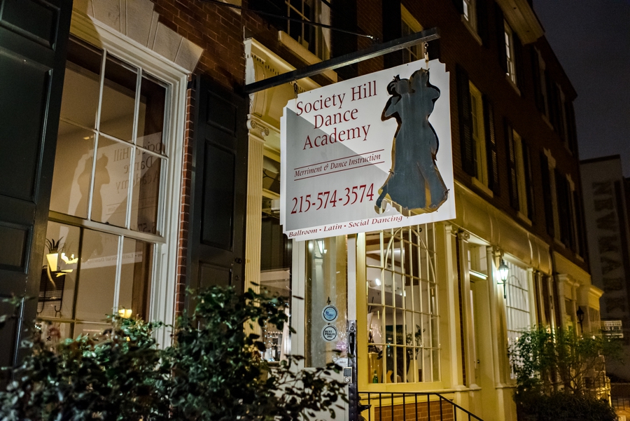 Outside the wedding reception at Society Hill Dance Academy in Philadelphia.